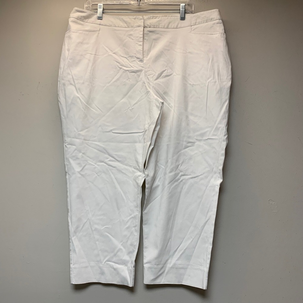 Lane Bryant Cropped Pants Womens 18 White Excellent Split Hem Stretch Trousers